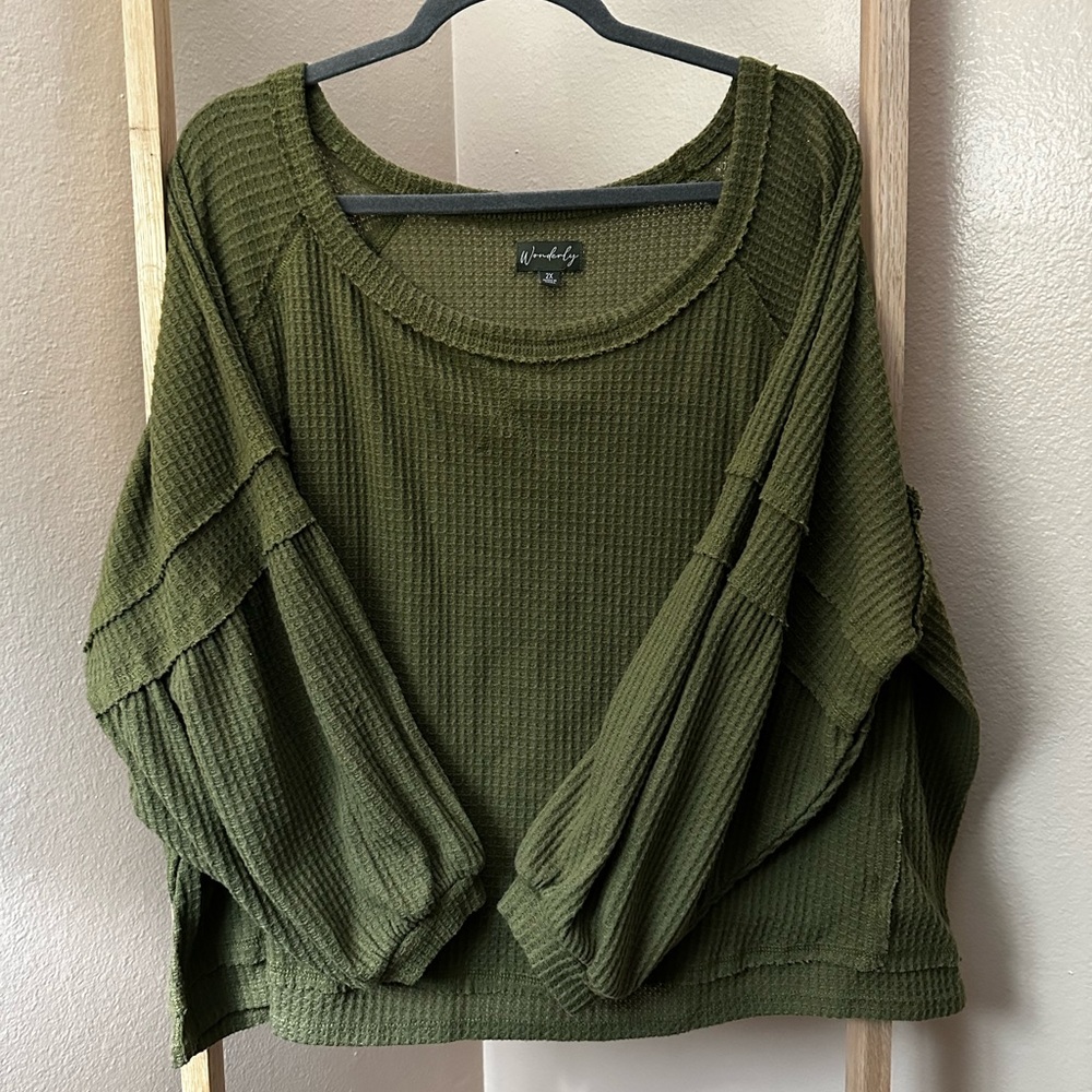 Wonderly | Waffle Knit Scoop Neck Sweater | 2X